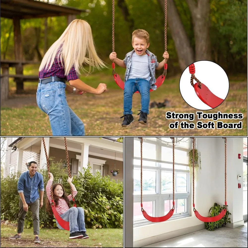 3pcs Outdoor Swing Set with Adjustable Ropes, Disc & Ring Hangers, Trapeze Bar, U-Board Seat and Monkey Bars with EVA Soft Disc for Backyard Play