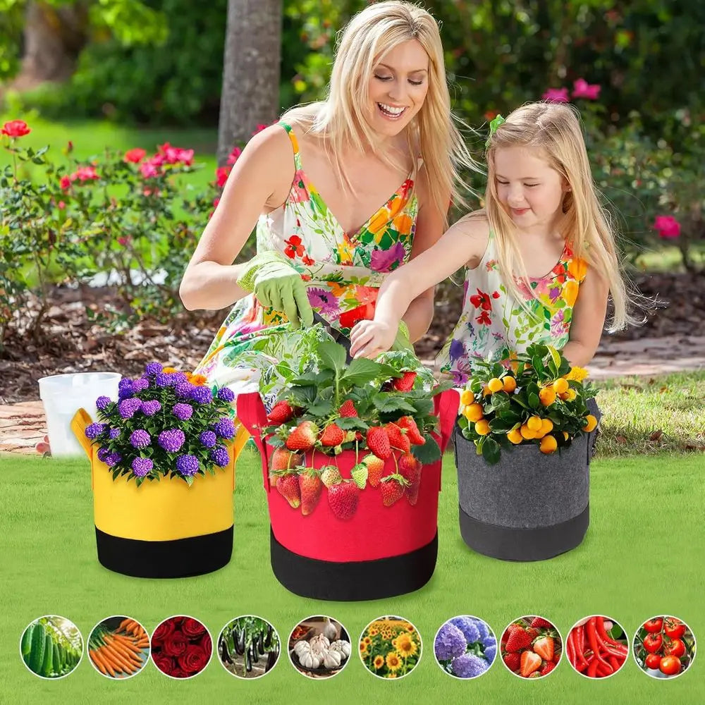 6 Pack Fabric Plant Pots With Handles For Outdoor Garden Planting