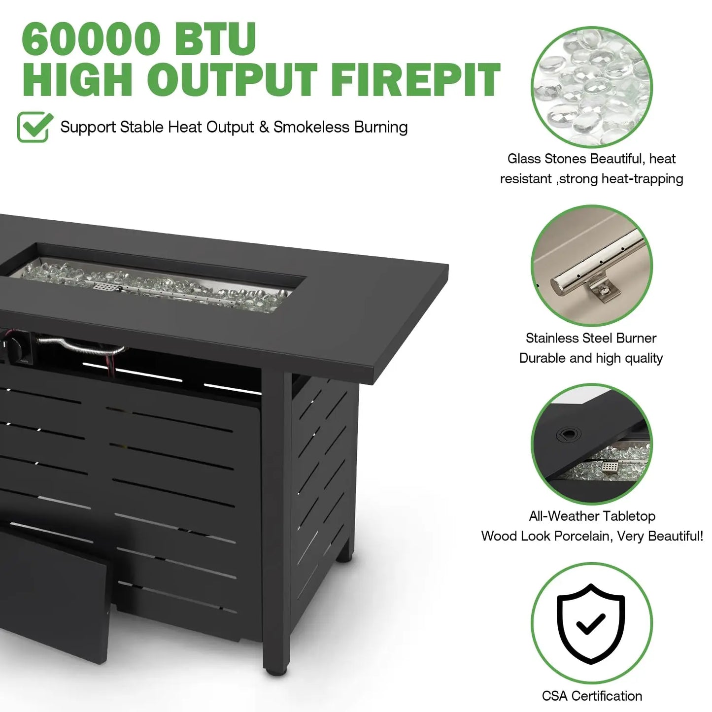 Gas Fire Pit Table 60000 BTU Propane 2-In-1 Outdoor