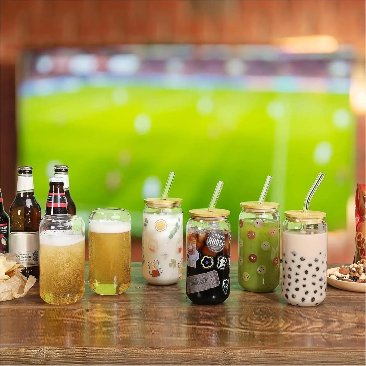 Customizable Glass Tumbler Set With Lids And Straws
