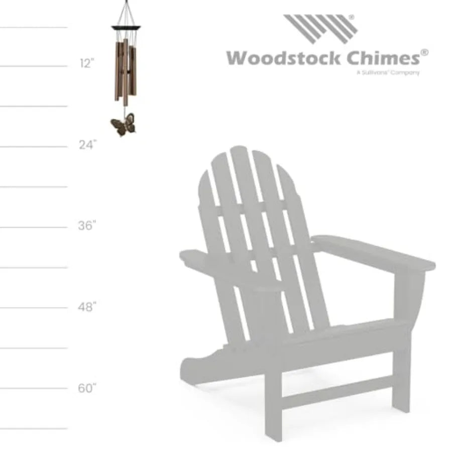 Woodstock Wind Chimes My Butterfly Chime, Bronze Aluminum Tubes, Small 21-Inch, Light Airy Sound Wind Chime for Outdoor Decor f