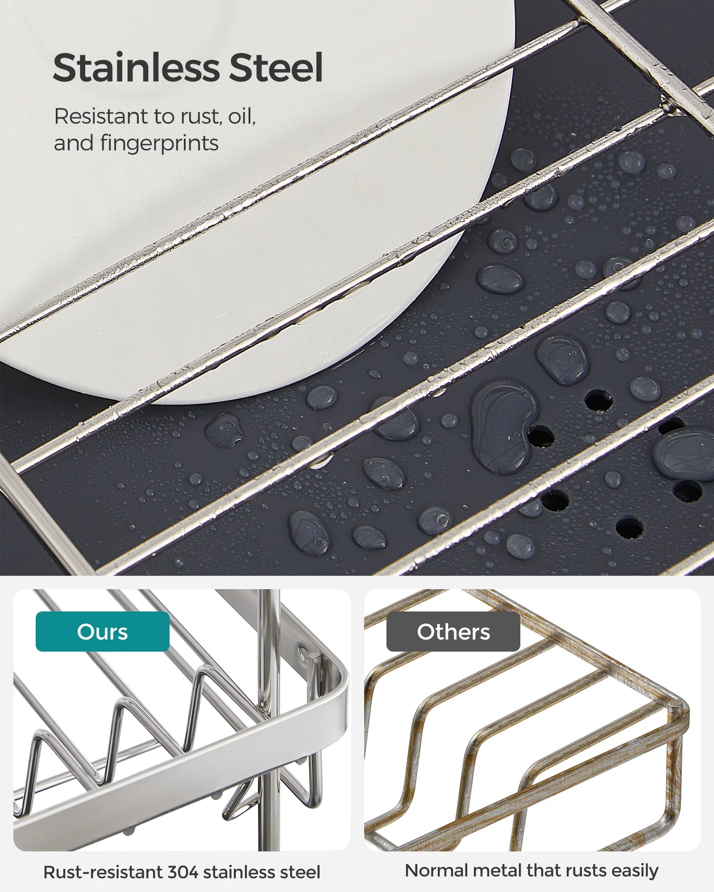 SONGMICS 2 Tier Dish Drying Rack With Rotatable Drain Spout