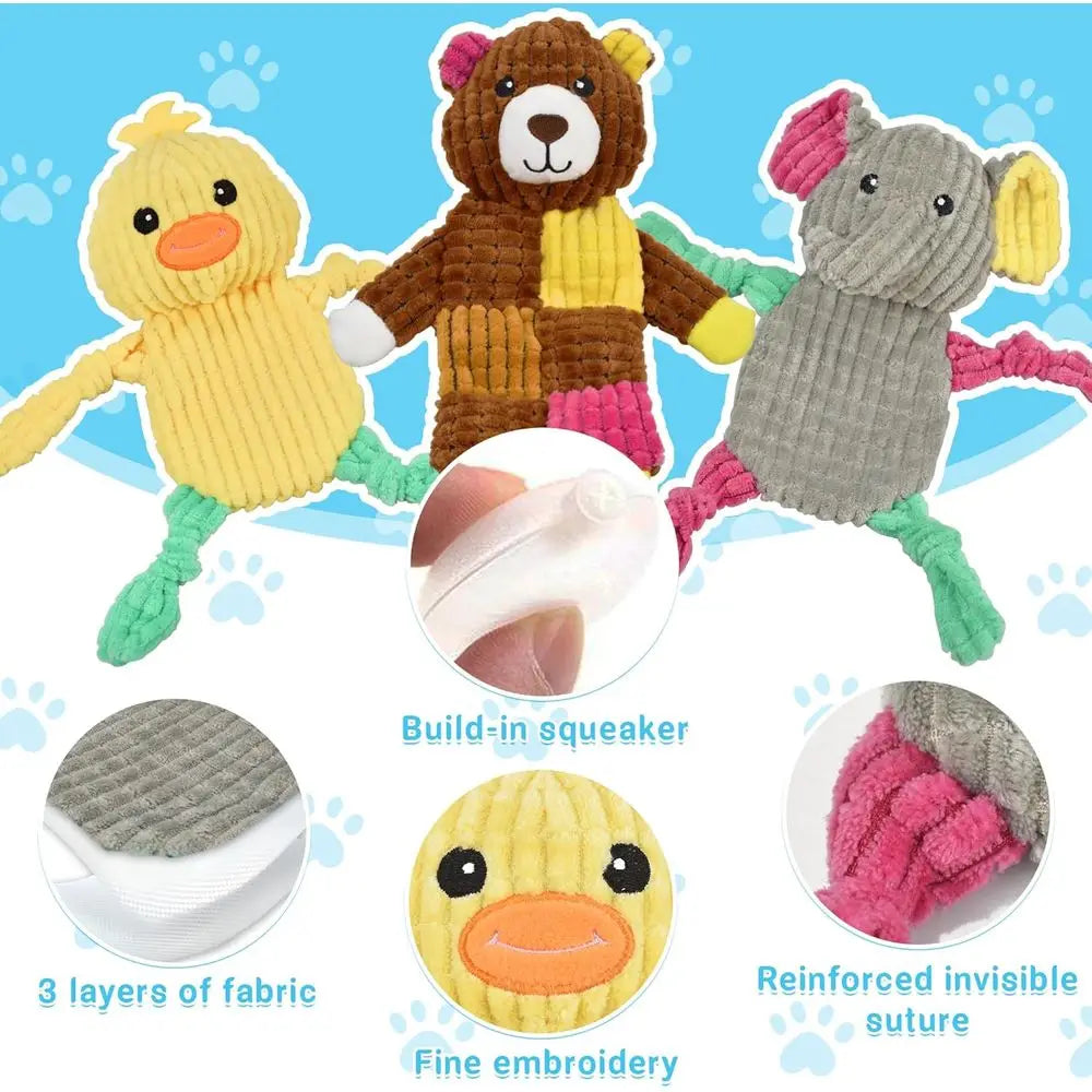 Squeaky Dog Toys Bundle Ox Bear Elephant Duck Lamb