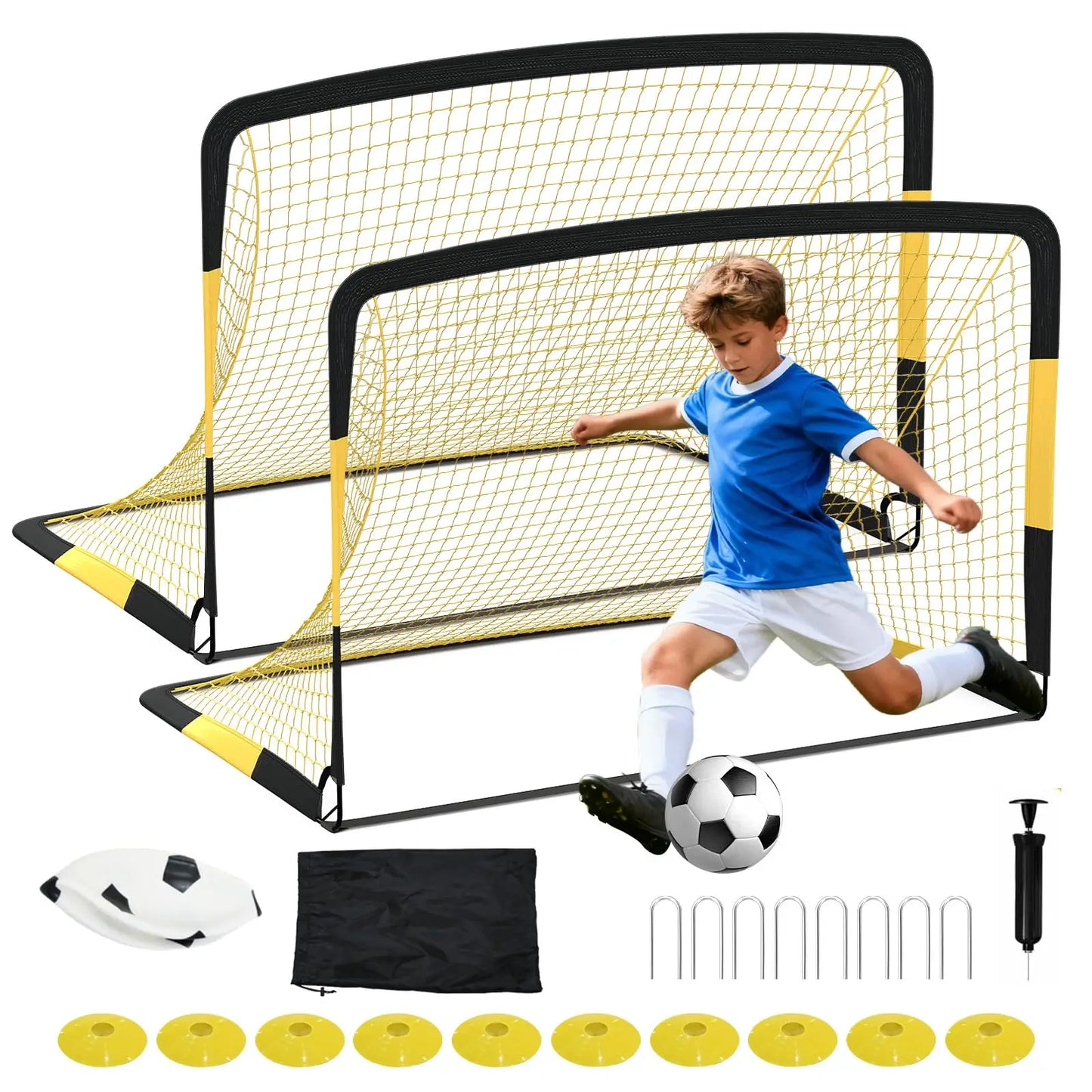 HiMISS Portable Pop Up Soccer Goal Set With Training Gear