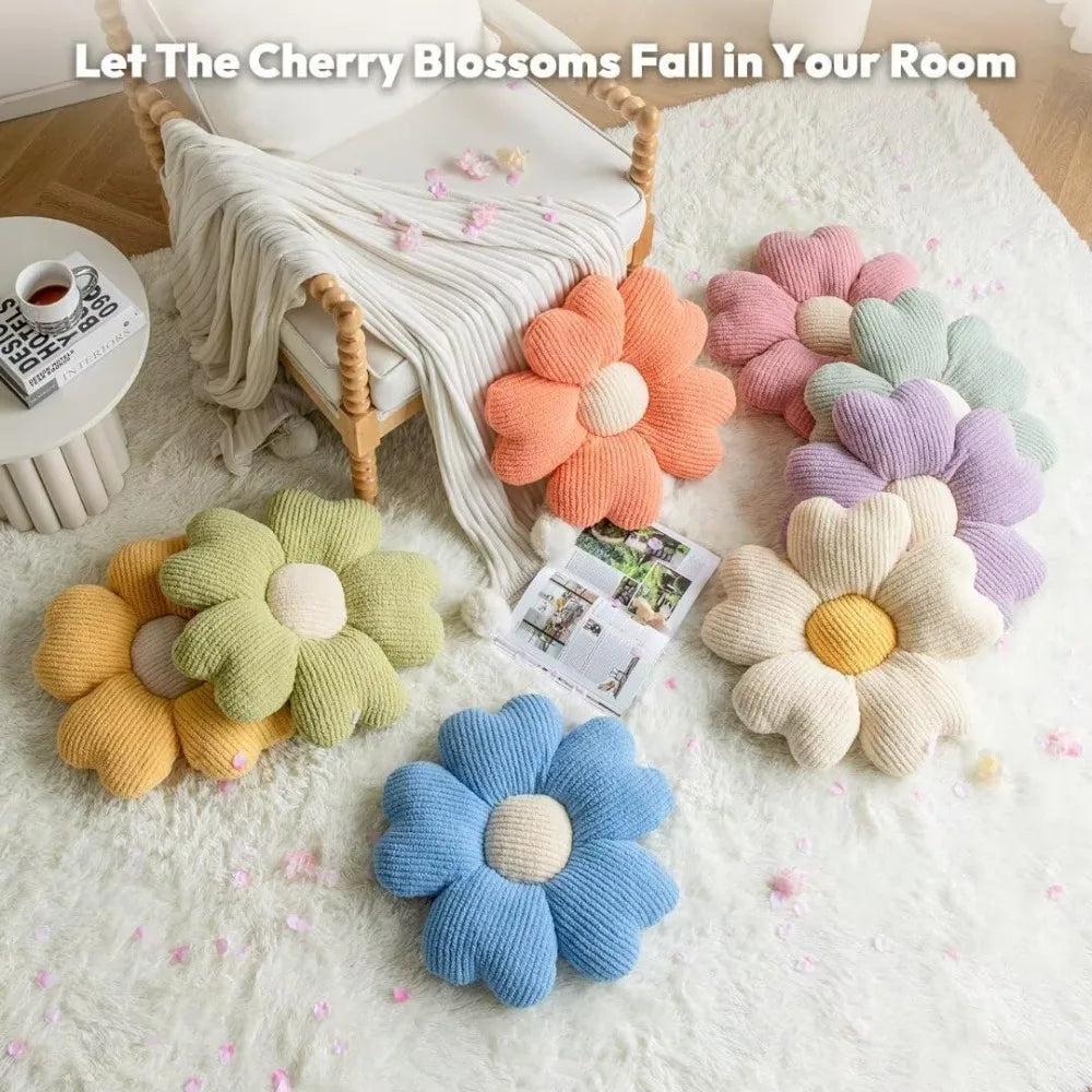Daisy Flower Pillow, Soft Decorative Throw Cushion for Bed, Couch, Floor (15.7")