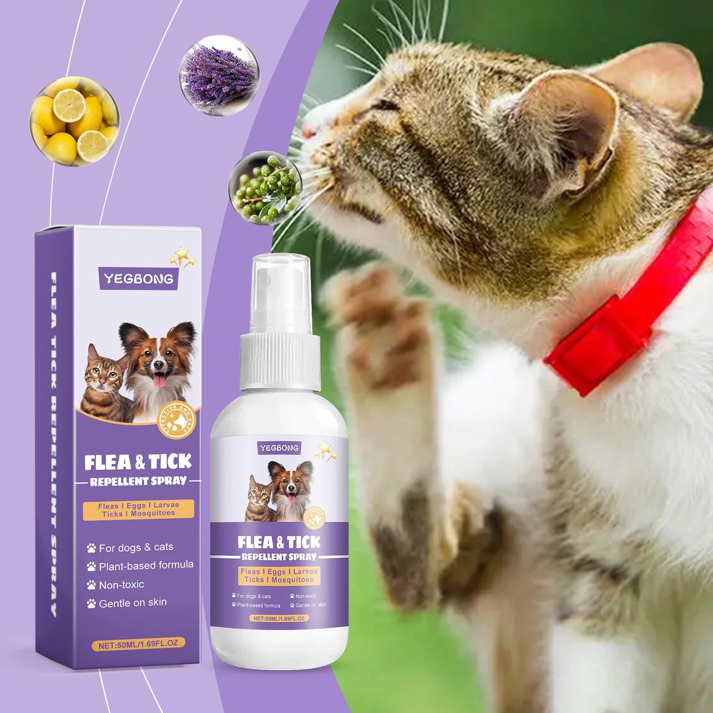 YEGBONG Pet Flea Repellent Spray for Dogs and Cats Natural
