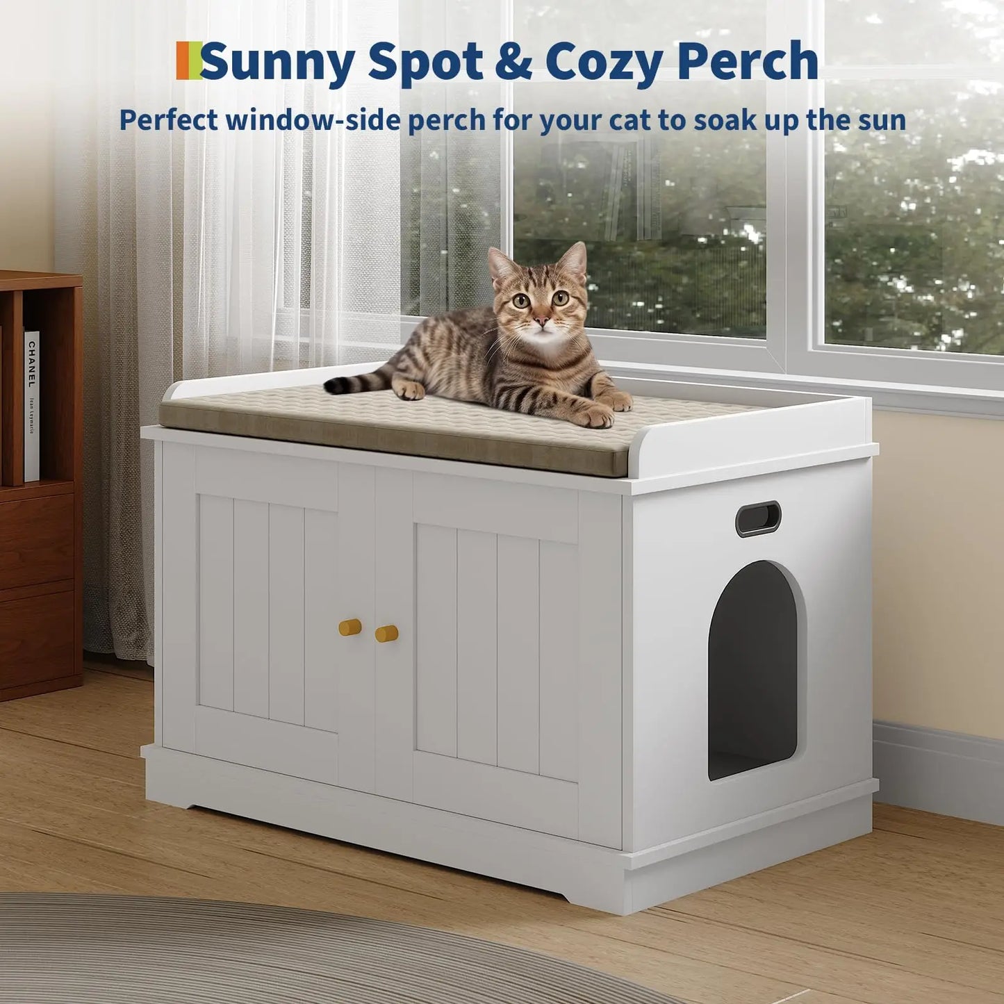 HiMISSCN Wooden Cat Litter Box Enclosure Barn Door Ventilated