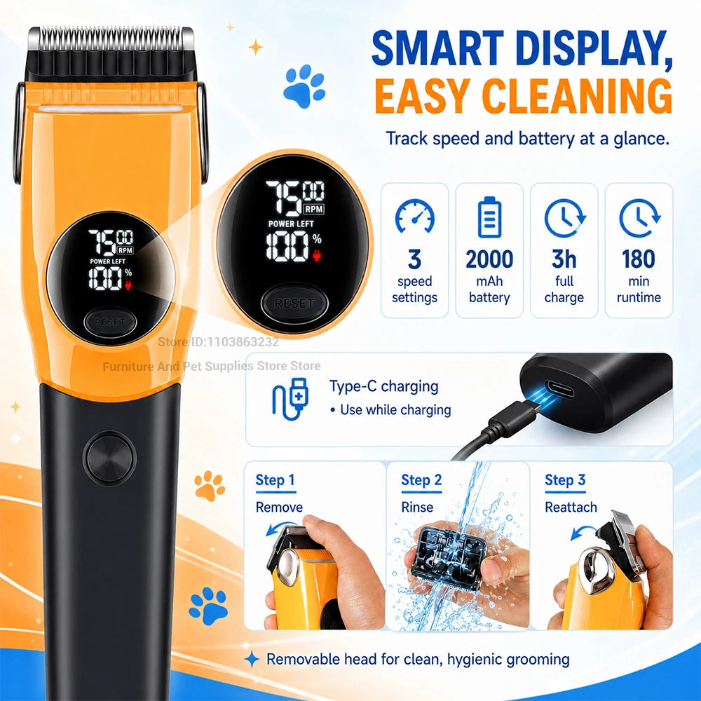 Cordless Dog Grooming Clipper Low Noise Hair Trimmer For Pets