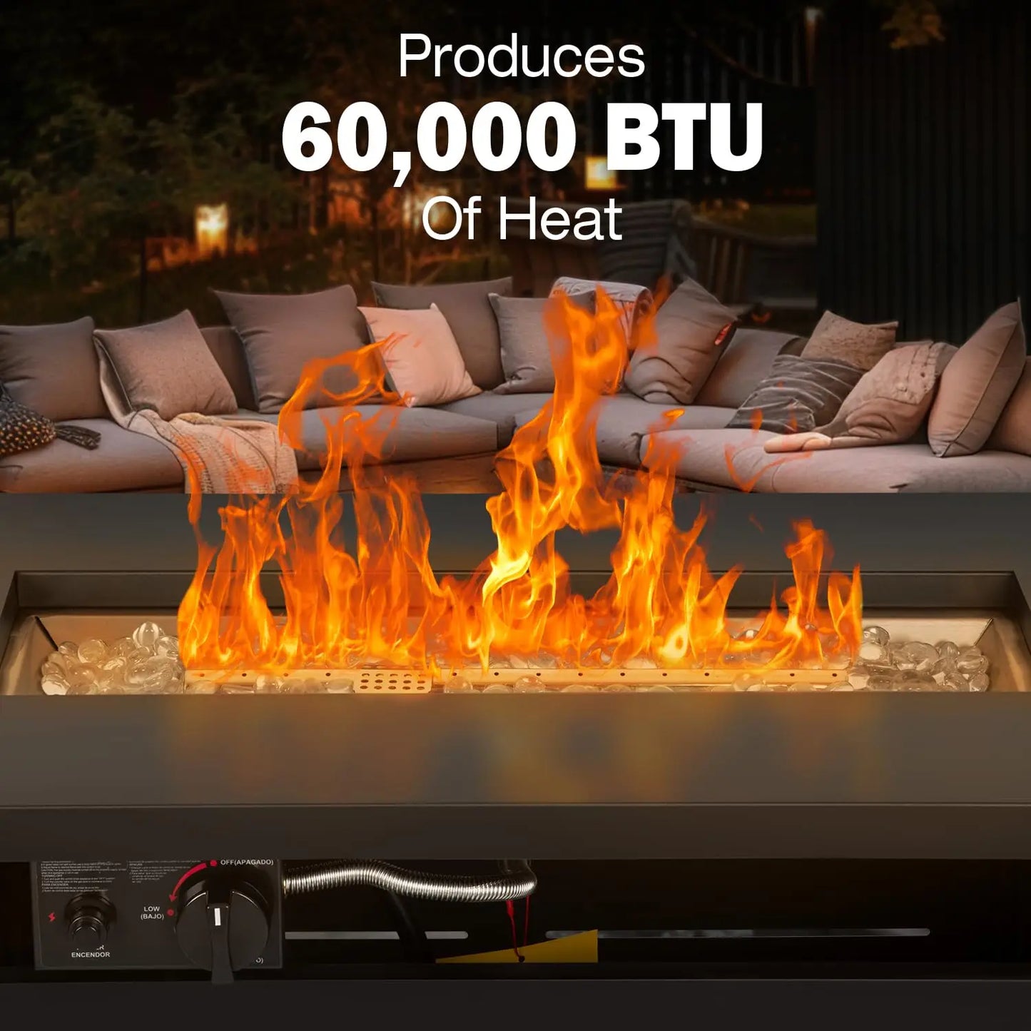 Gas Fire Pit Table 60000 BTU Propane 2-In-1 Outdoor