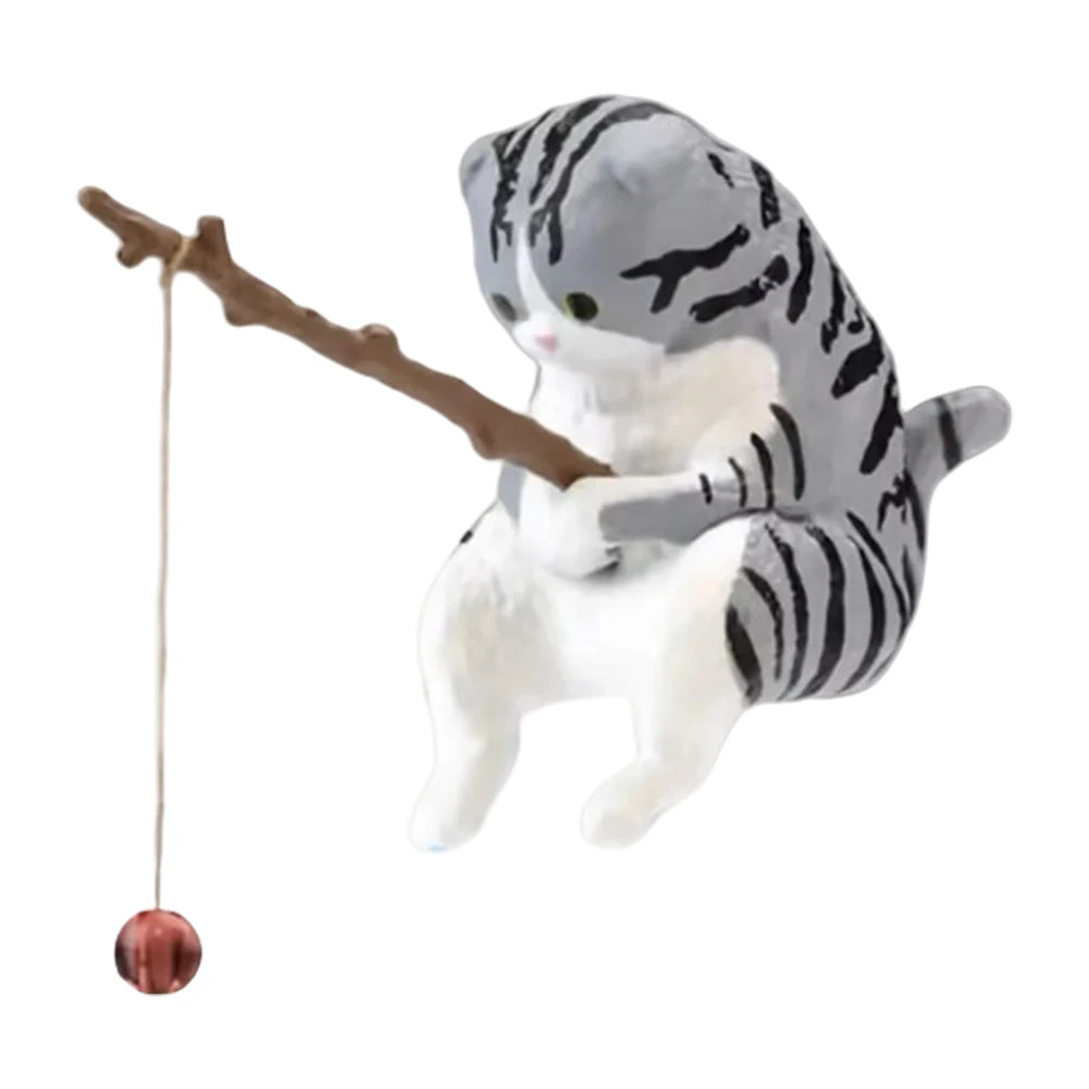 Sikiwind Cute Fishing Cat Figurine Sitting Cat Aquarium Ornament