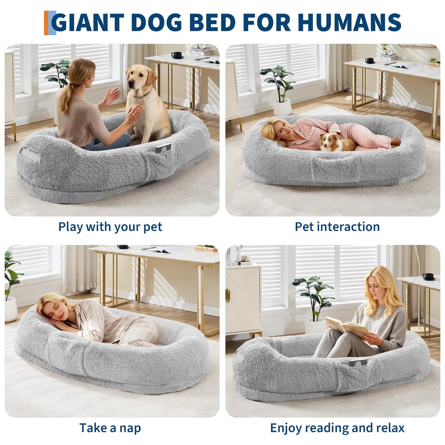 HiMISS Human and Pet Shared Bed Plush FleeceNest With Headrest