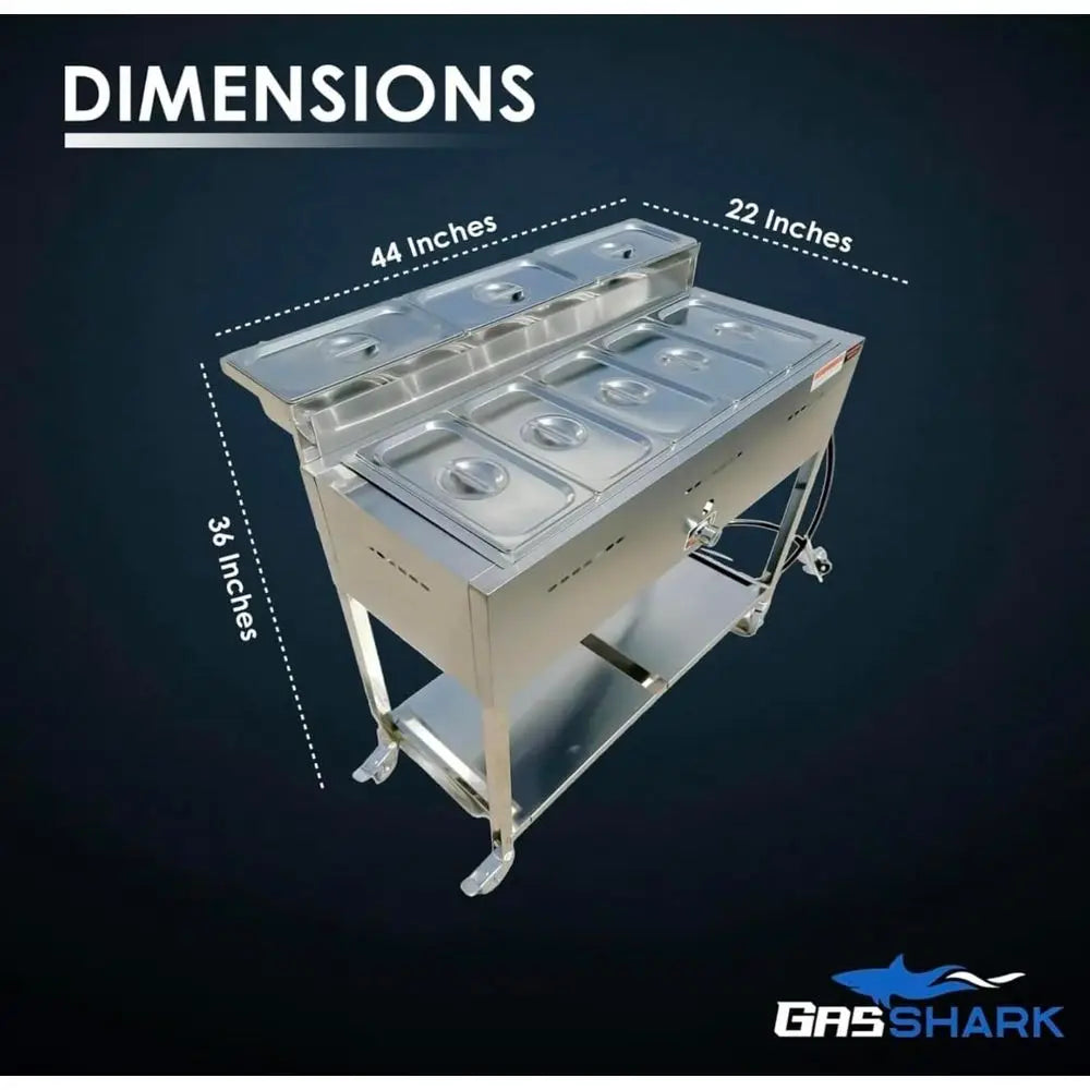 Five Pan Steam Table Warmer Cart Stainless Steel Heavy Duty