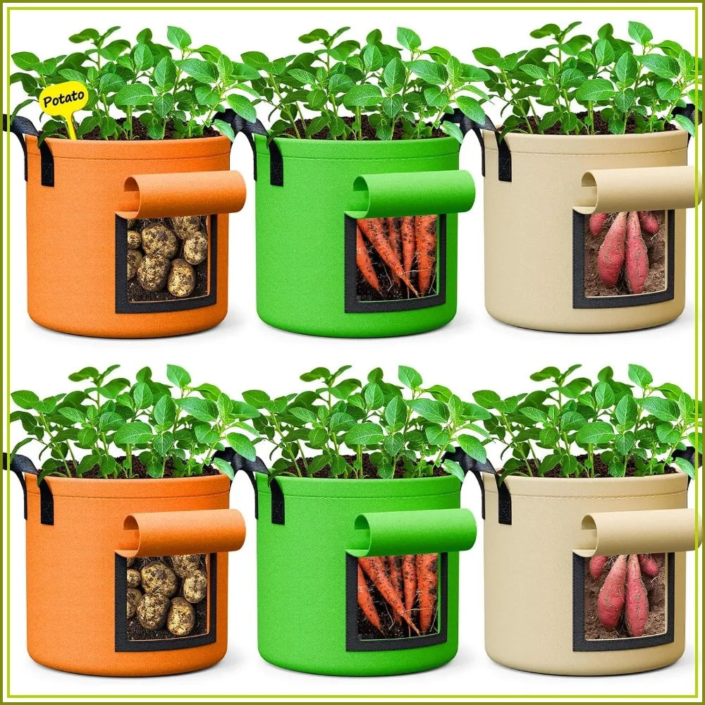 10 Gallon Potato Grow Bags - 6 Pack, Heavy Duty Nonwoven Fabric Pots with Handles & Flap for Vegetables