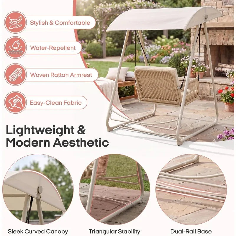 Outdoor Patio Swing Chair with Adjustable Canopy,Heavy-Duty Triangular Frame,Single Seat Garden Hammock Swing for Backyard,Porch