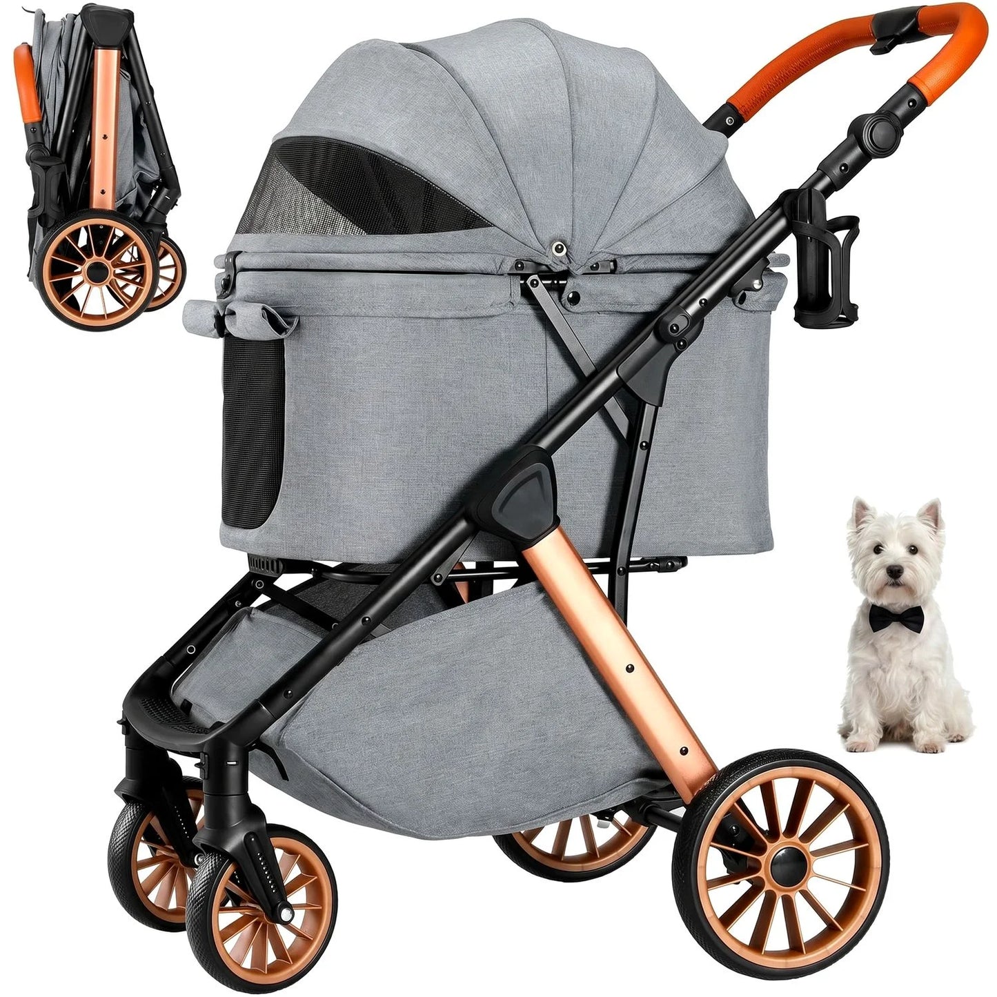 Foldable Pet Stroller With Sun Shade And Shock Absorbers