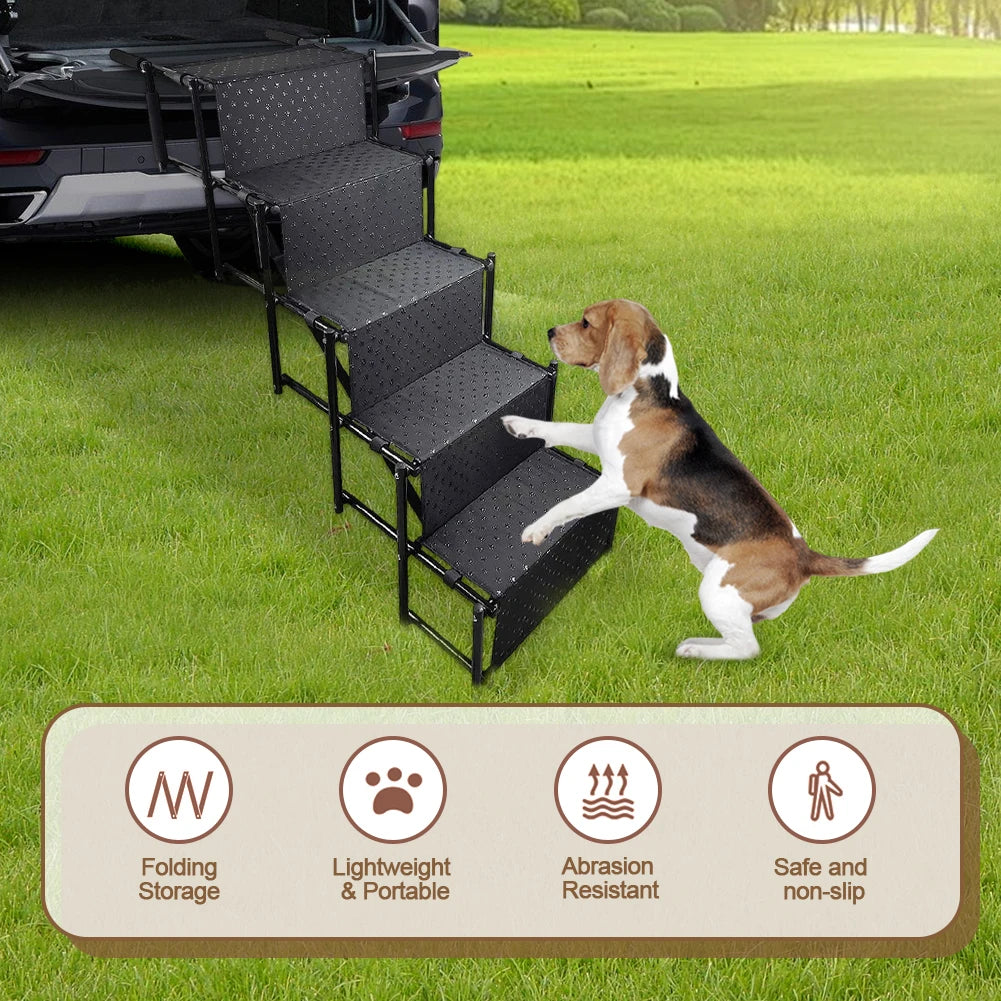 Portable Dog Steps 5 Step Load 150 Lbs Foldable Ramp
