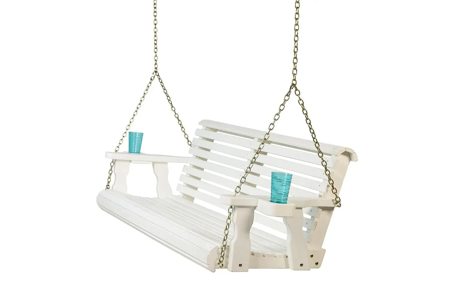 Heavy Duty 700LBS 4FT Wooden Porch Swing, Roll Back Design & Cup Holders for Outdoor, Custom
