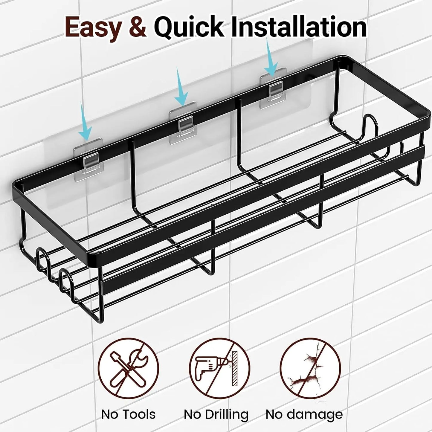 Adhesive Shower Caddies Two Pack Stainless Bathroom Shelf Organizer