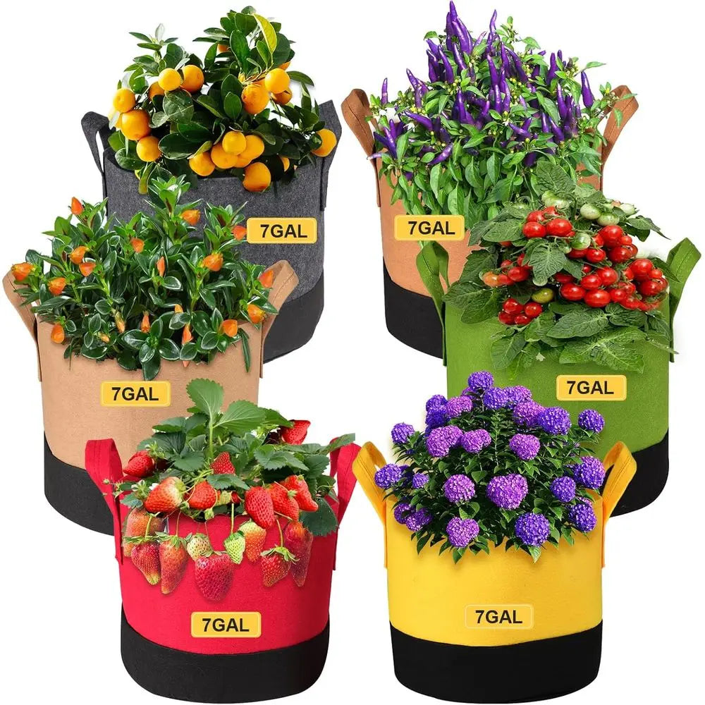 6 Pack Fabric Plant Pots With Handles For Outdoor Garden Planting