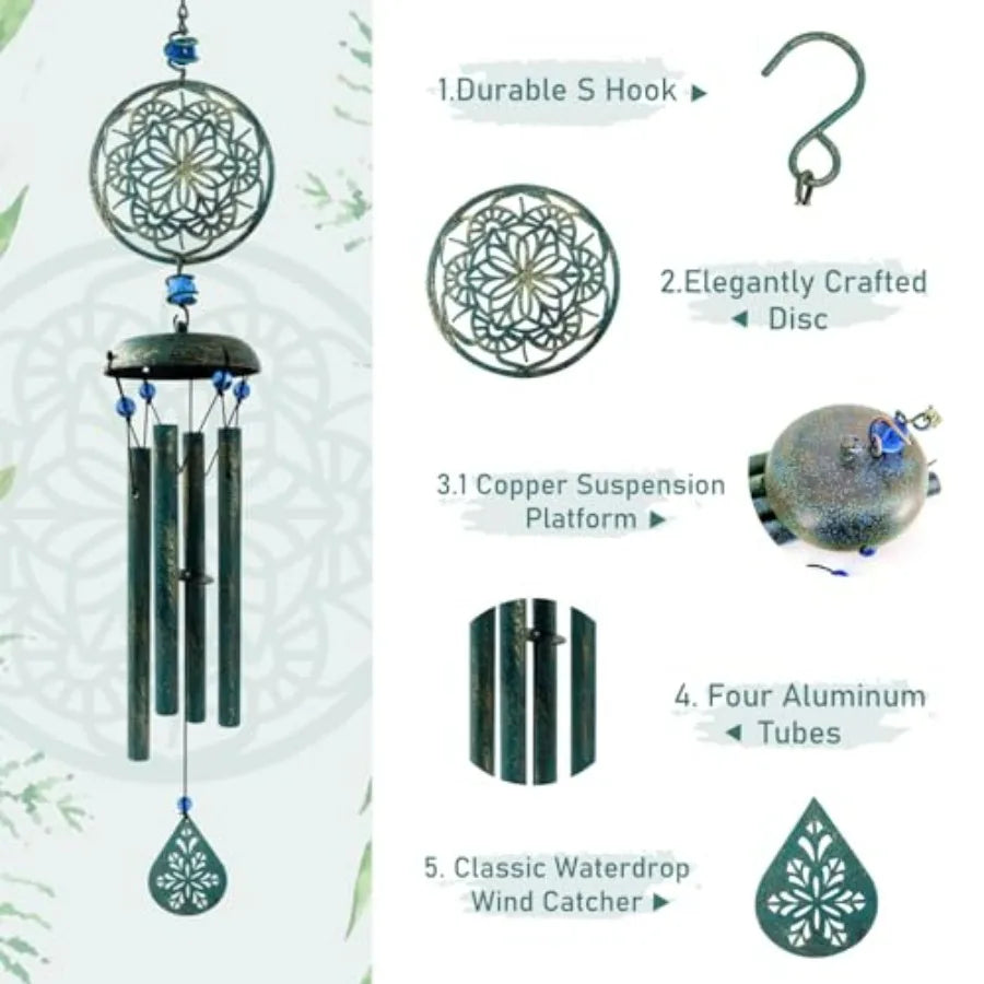 Wind Chimes for Outside Zen Atmosphere Wind Chime Windchime Outdoors for Outdoor Garden Patio Decor with Mandala Design Windchi