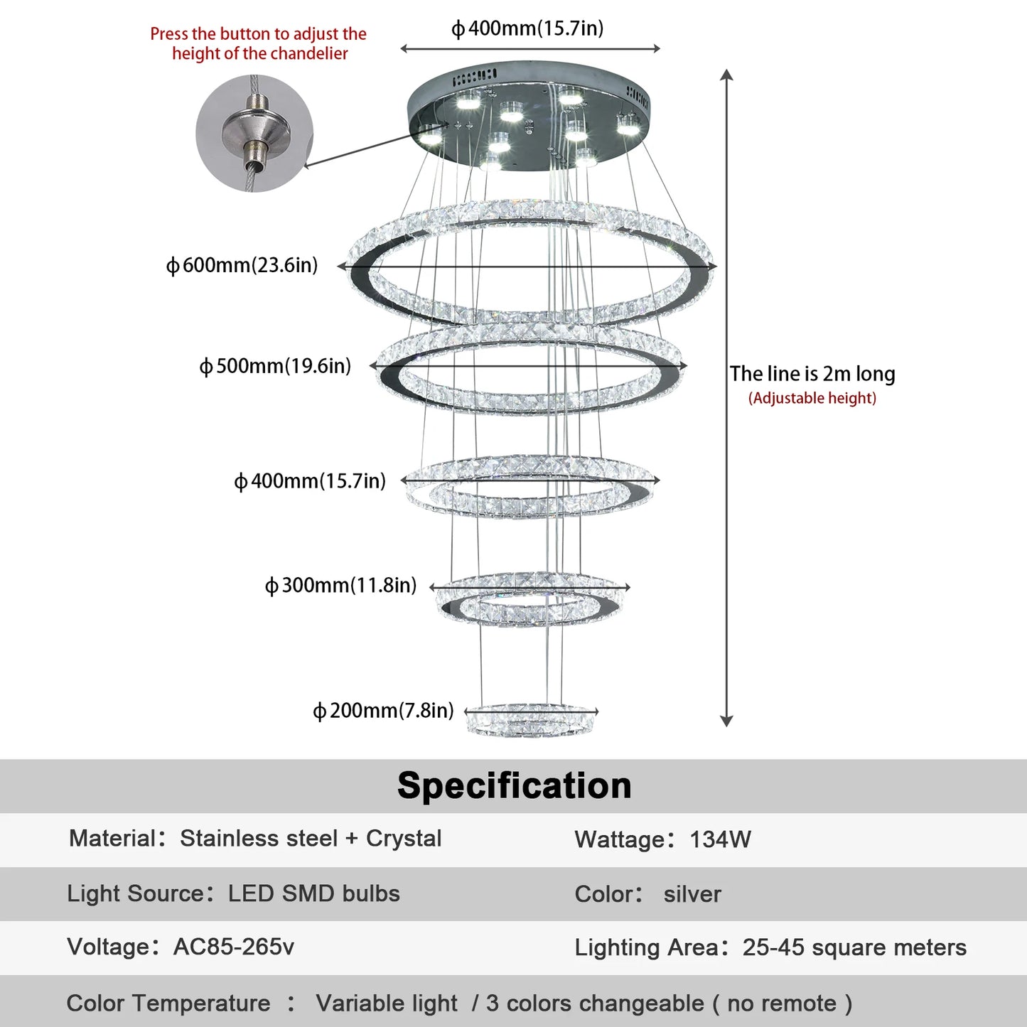 Modern Pendant Light Chandelier K9 Crystal Led Ring Luxury Nordic Ceiling Lamp Lustre Living Dining Room Hall Hang Decor Fixture