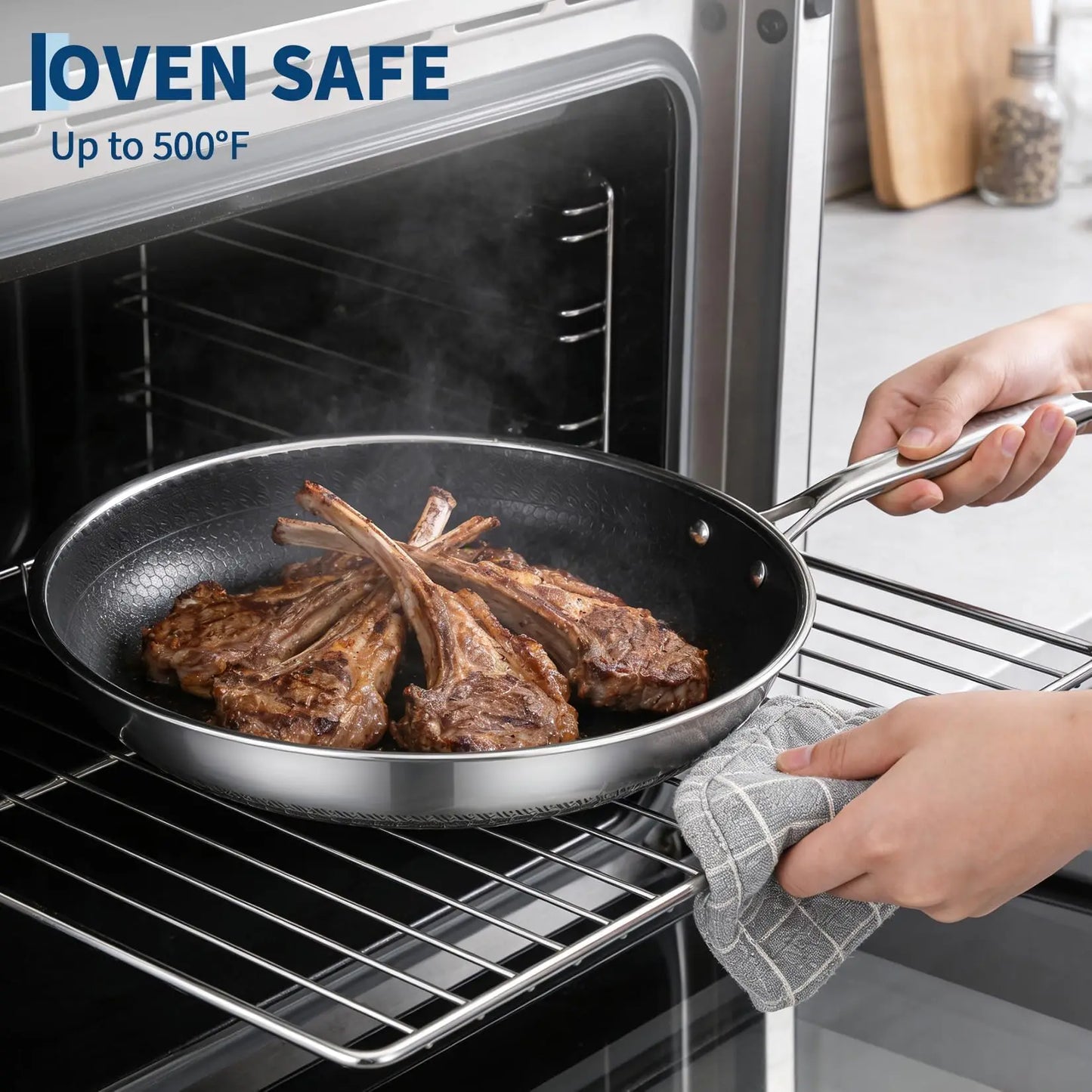 HiMiss Stainless Steel Nonstick Frying Pan Set Glass Lids