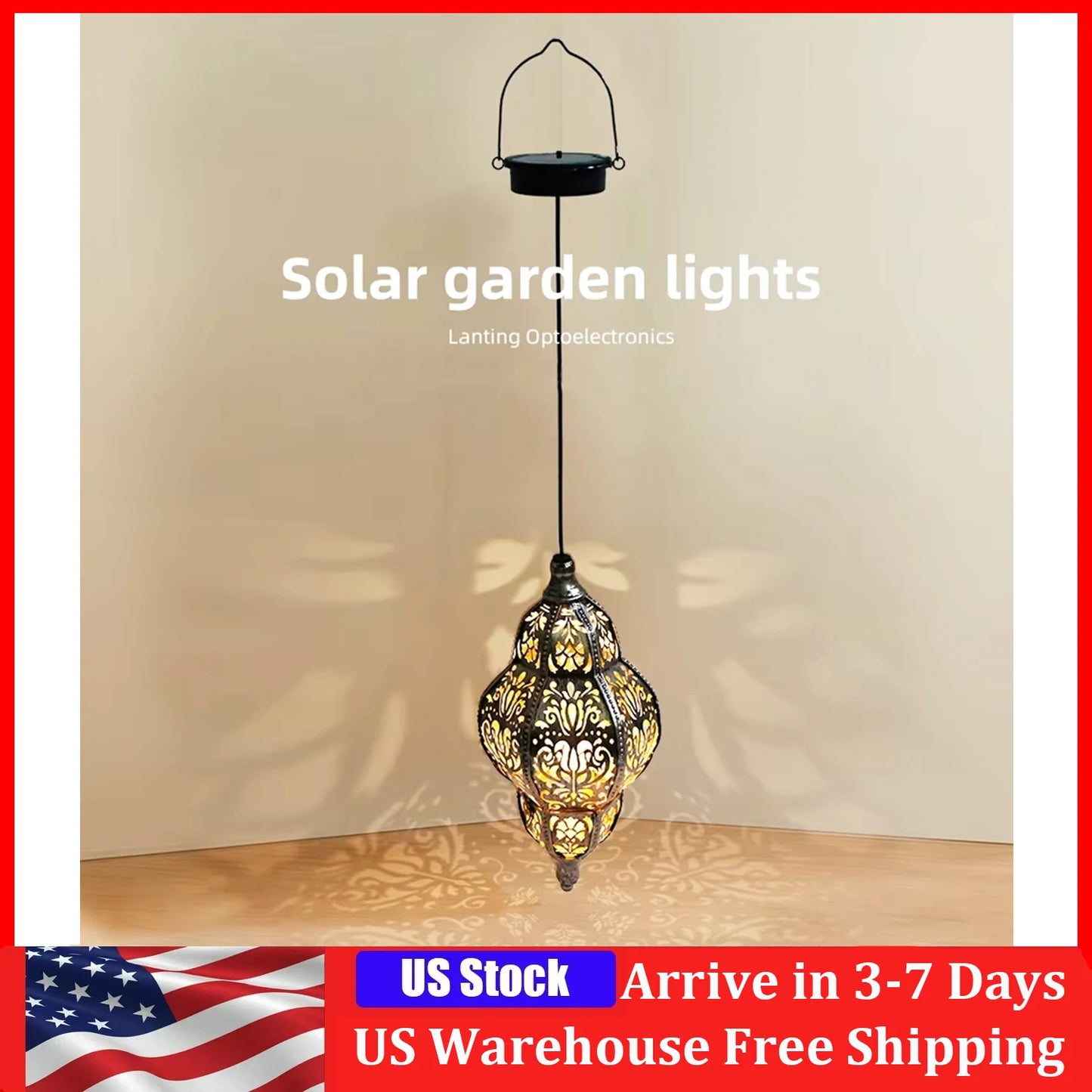 Outdoor Solar Lights Moroccan Decoration Lantern Waterproof Decor Light Iron Hollow Out Projector Lamp For Home Party Holiday