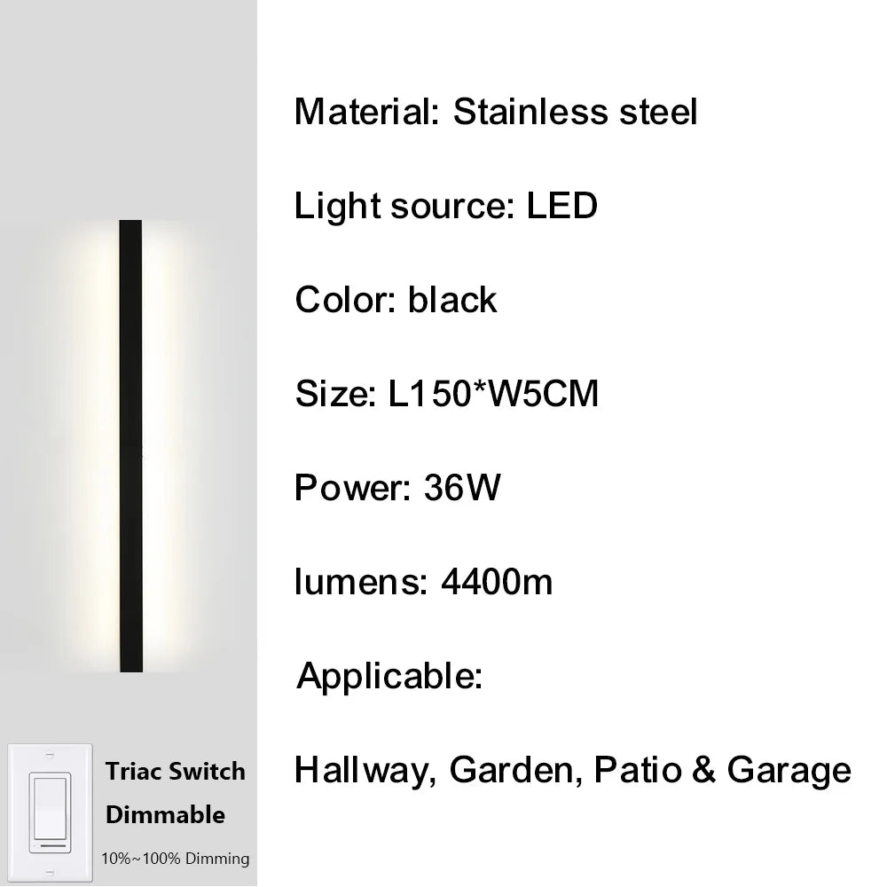 IISINUO Outdoor Porch Wall Light Dimmable Stainless Steel Sconce