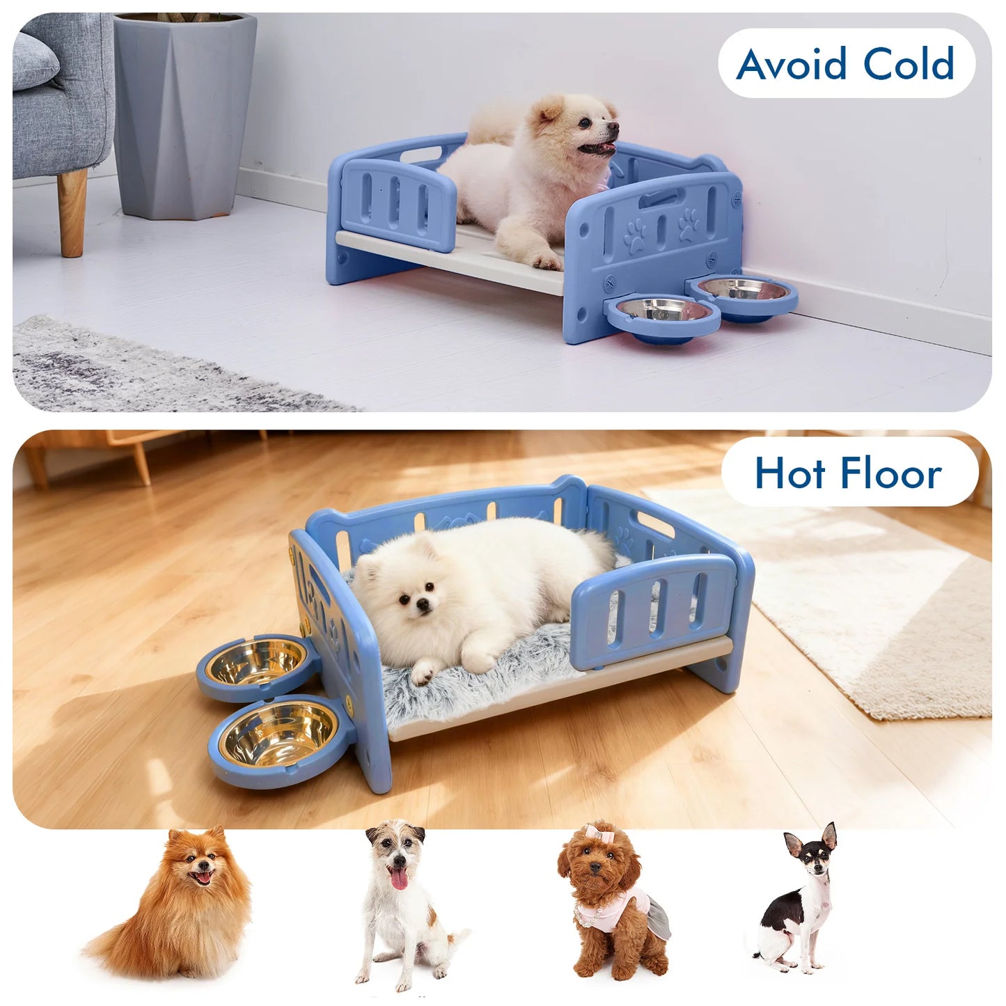 Puppy Dog Bed With Calming Mat And Elevated Steps