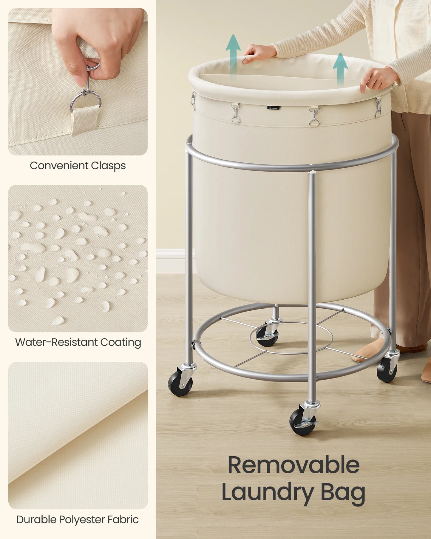 SONGMICS Heavy Duty Rolling Laundry Hamper With Wheels