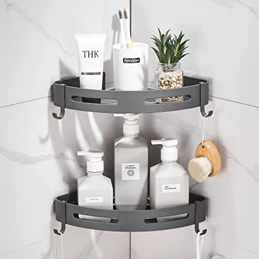 2 Tier Corner Shower Shelf Adhesive Wall Mounted Bath Organizer