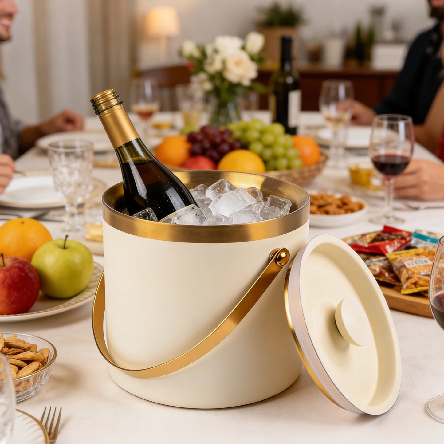 4L Stainless Steel Ice Bucket with Lid Handle Double Wall Insulation for Wine Champagne Bar Party