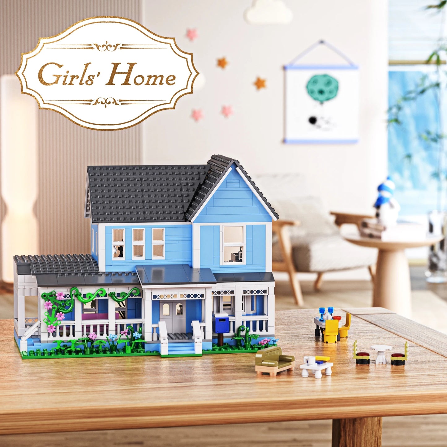Lorelai Girls House Building Blocks Set Palace Architecture Desk Decor