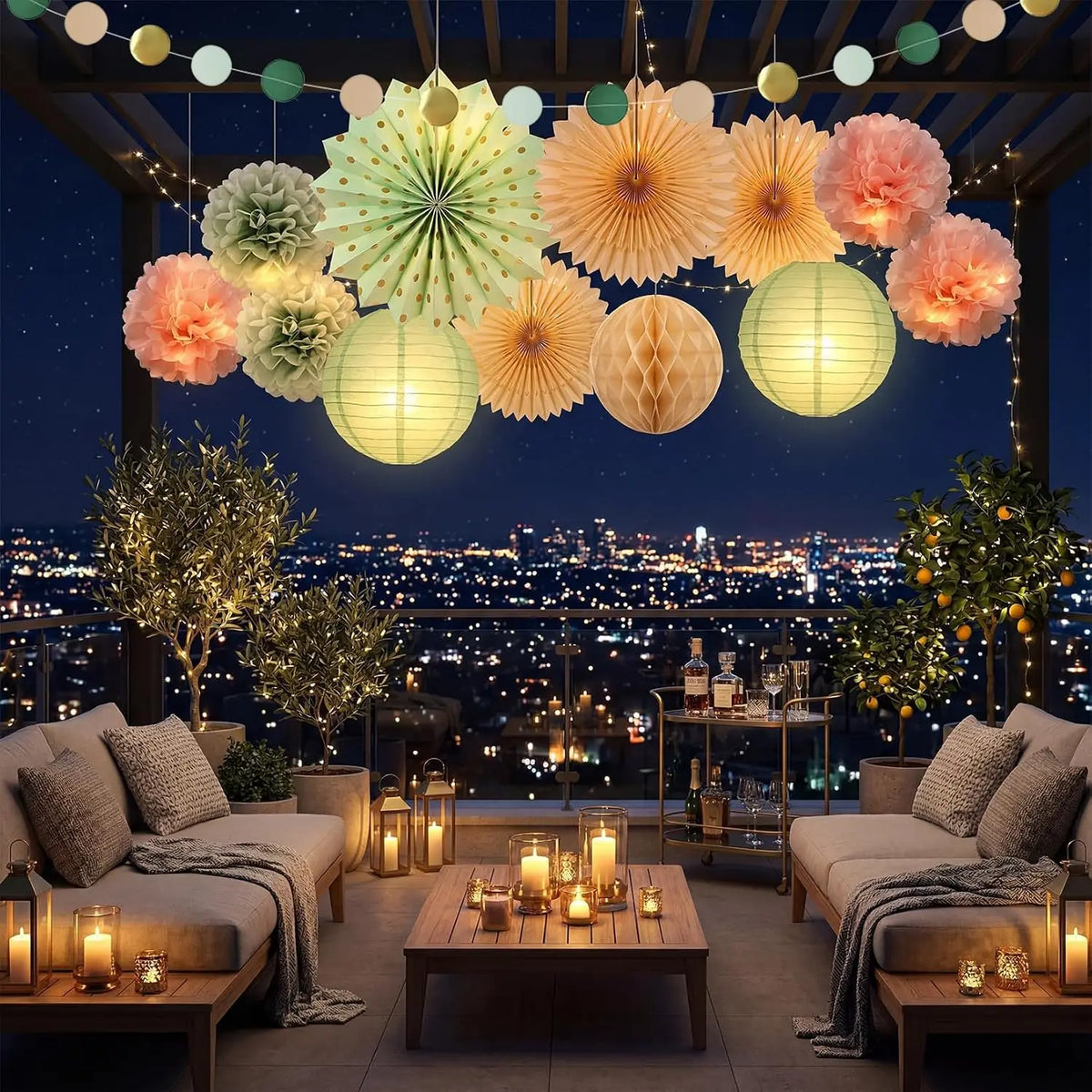 Wedding Party Decorative Paper Pom Poms and Flower Ball Decorations