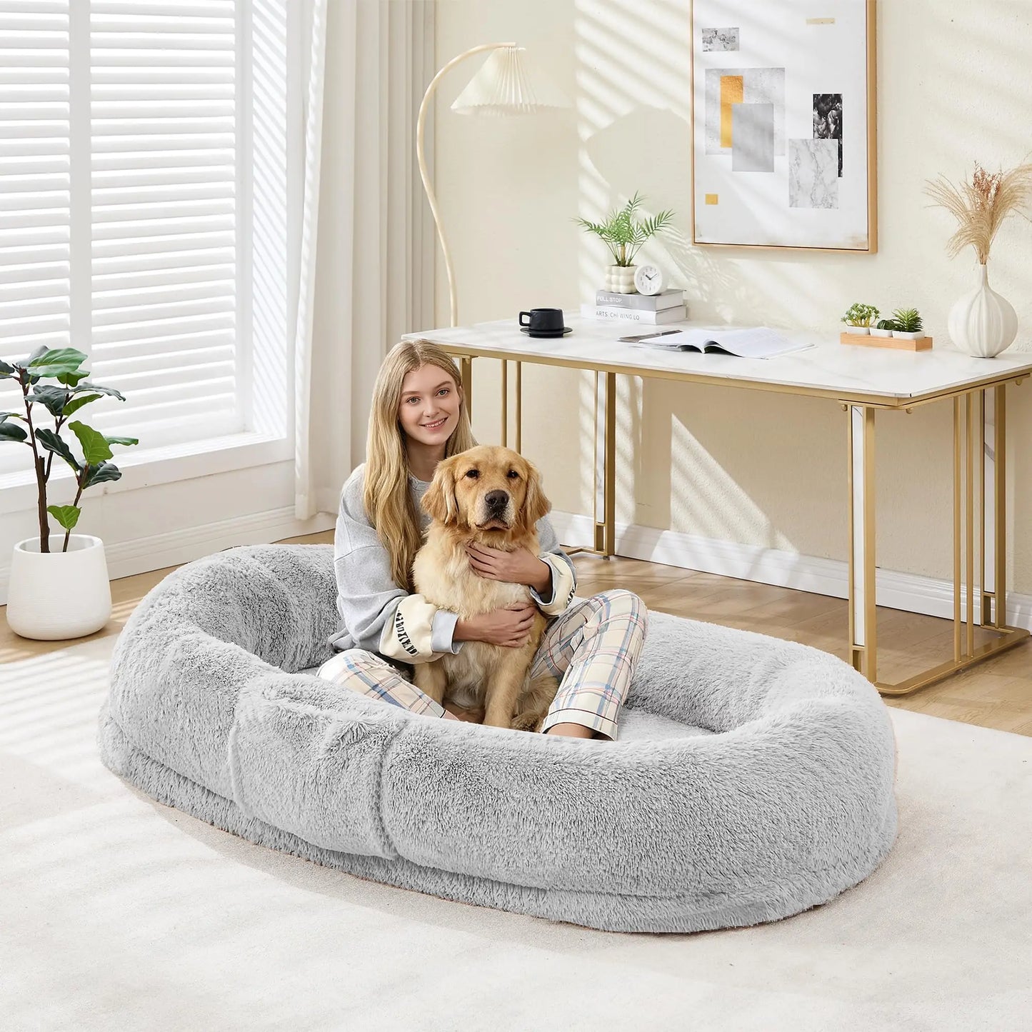 HiMISS Human and Pet Shared Bed Plush FleeceNest With Headrest