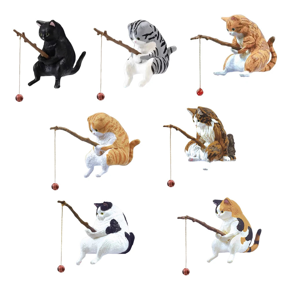 Sikiwind Cute Fishing Cat Figurine Sitting Cat Aquarium Ornament
