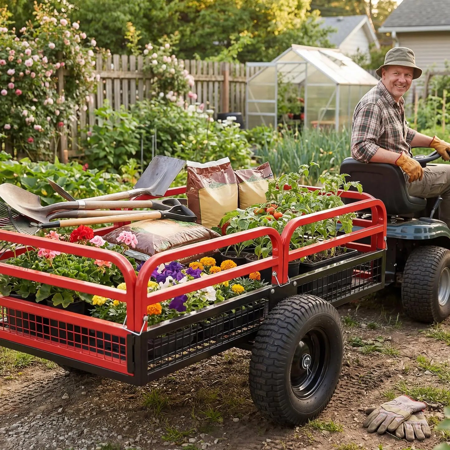 Acekool Heavy Duty Steel Garden Dump Trailer For Lawn Tractors