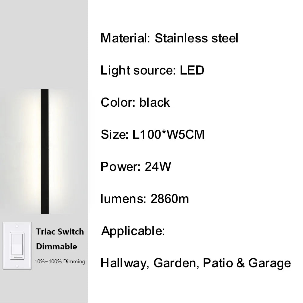 IISINUO Outdoor Porch Wall Light Dimmable Stainless Steel Sconce