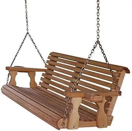 Heavy Duty 700LBS 4FT Wooden Porch Swing, Roll Back Design & Cup Holders for Outdoor, Custom