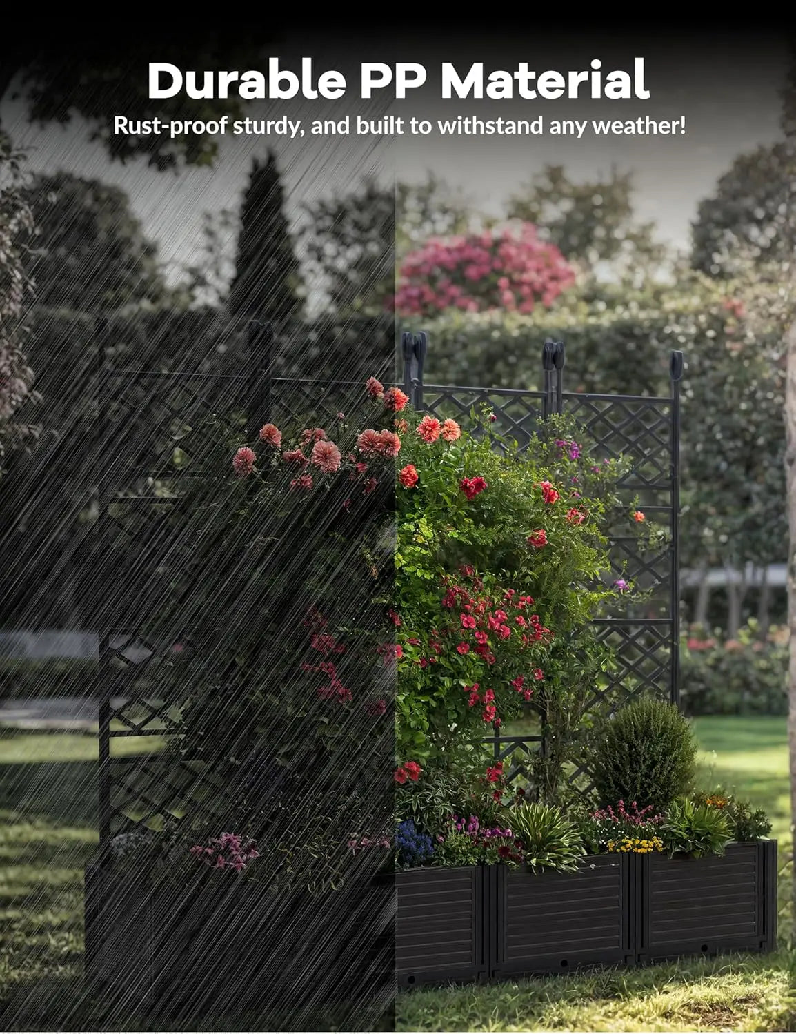 TWISTER.CK Plastic Planter Box With Trellis For Raised Garden