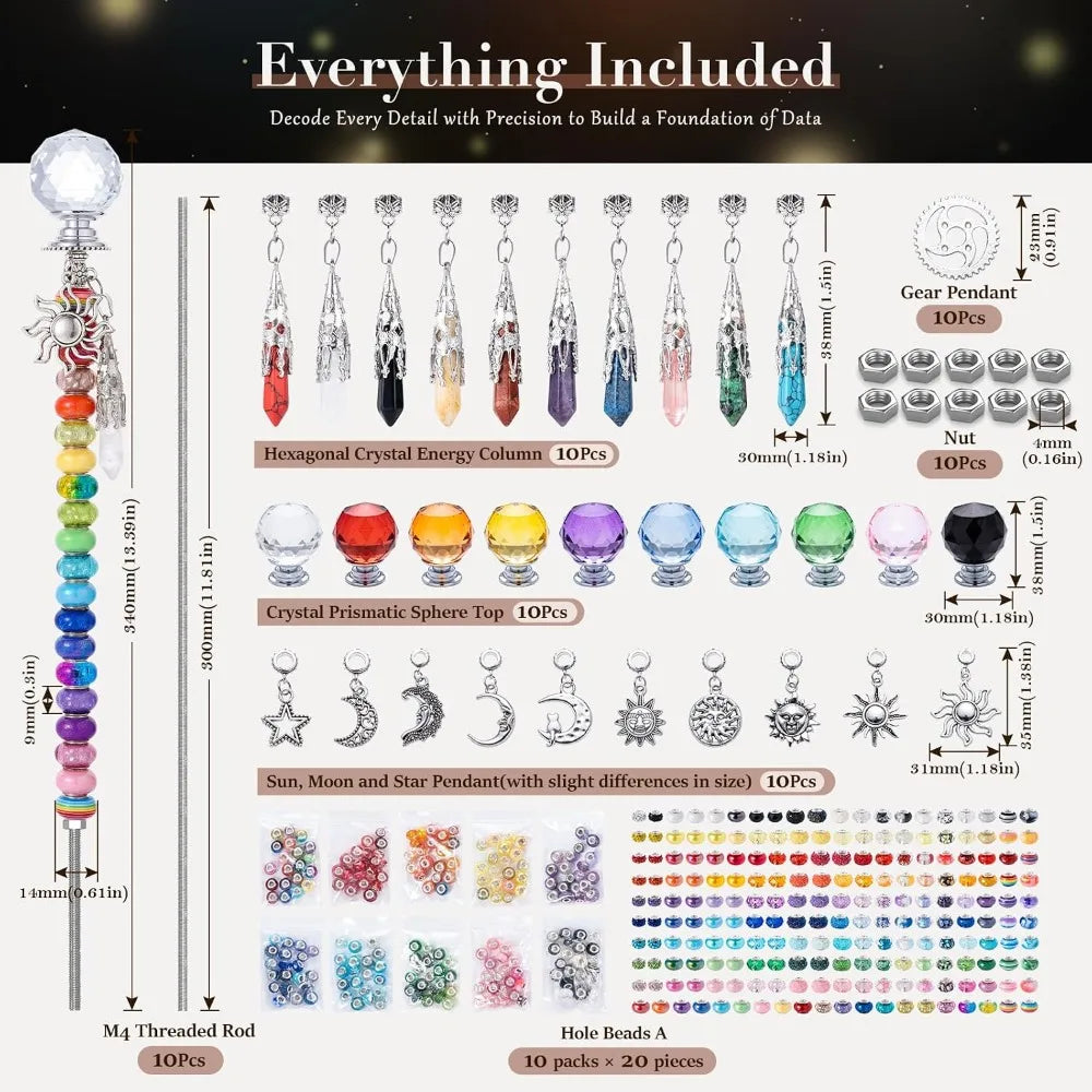 260 Piece DIY Beaded Garden Stakes Fairy Wand Kit Crystal Pendants