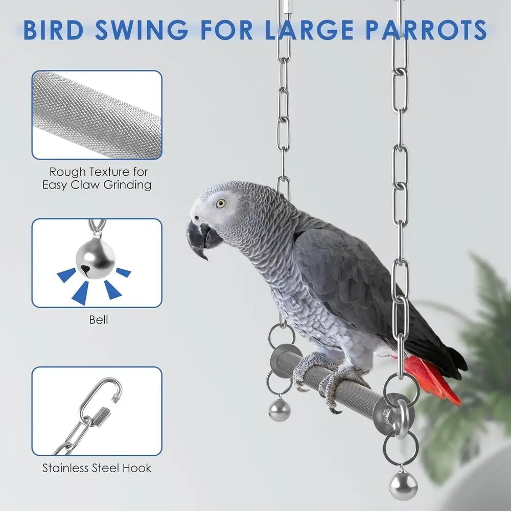 Large Bird Swing, Hanging Heavy Duty Parrot Swings Perches Stand Toys, Claw Grinding Birdcage Accessories for African Grey Cocka