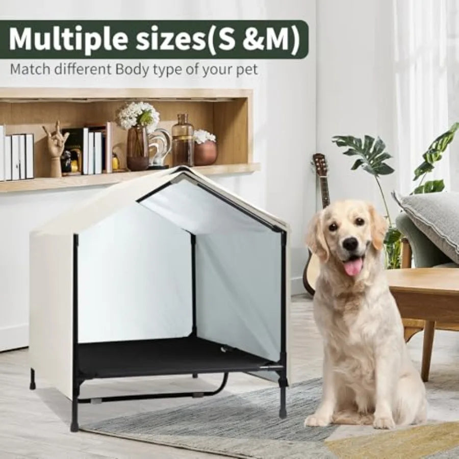 Indoor Outdoor Elevated Dog House With Canopy For Large Dogs