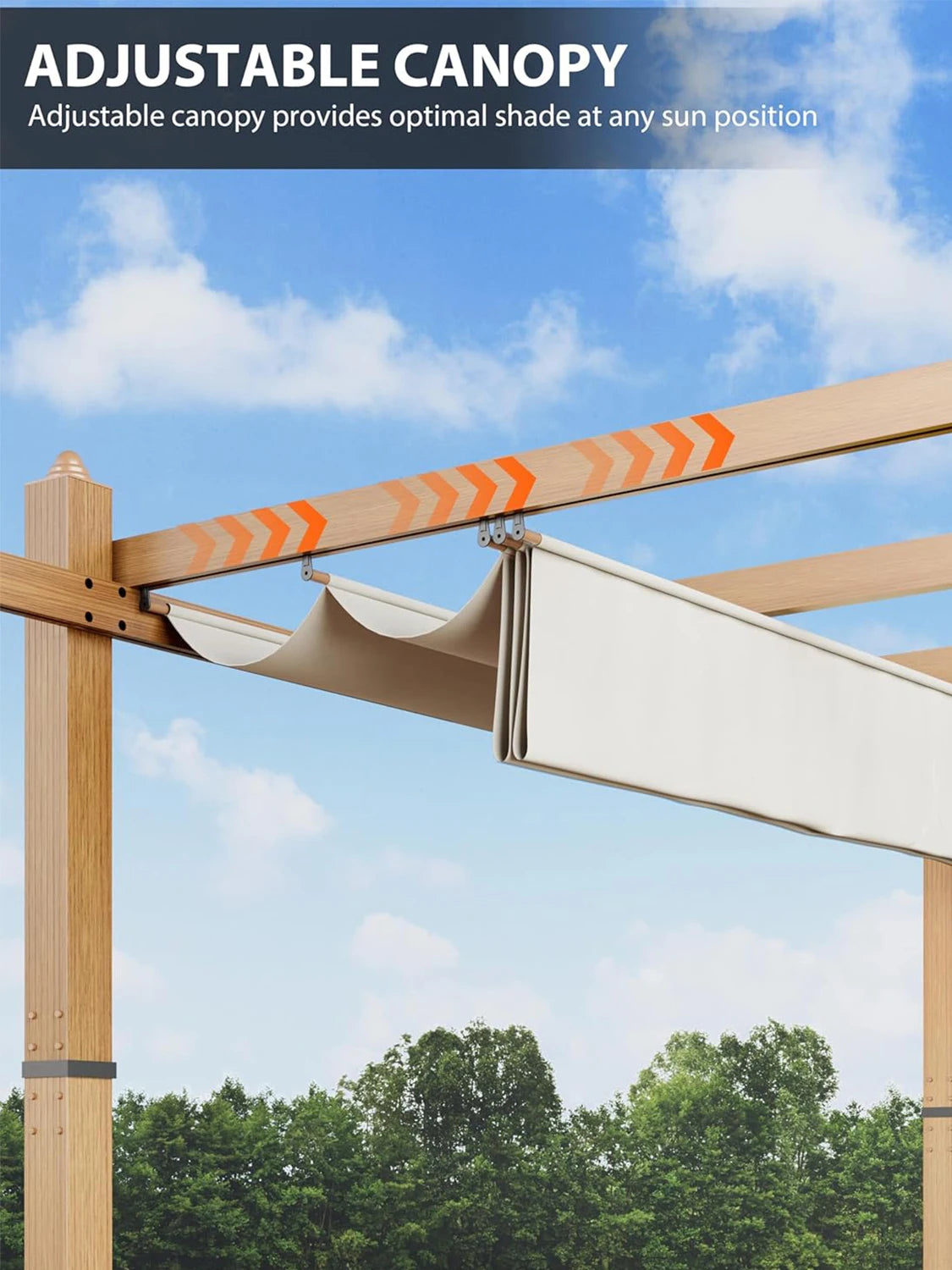 HiMISS Outdoor Pergola With Retractable Canopy Faux Wood Grain Aluminum