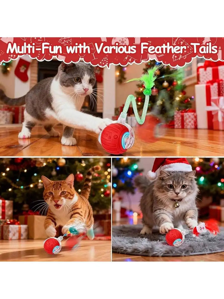 Motion Activated Interactive Cat Toy Ball With Feather Tails
