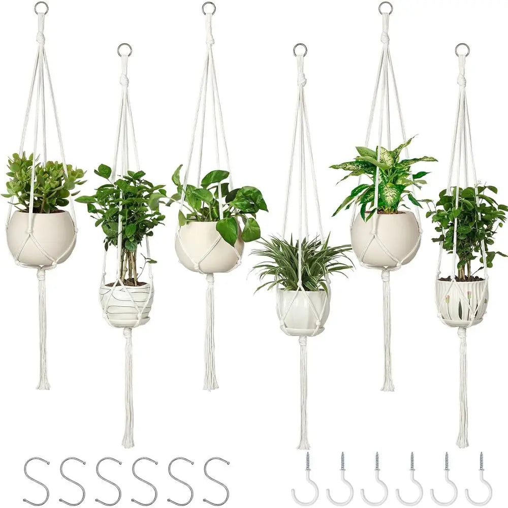6 Pack Hanging Planters, 43, Ivory | Indoor Outdoor, Includes 6 S Hooks and 6 Hook Nails, Hanging Plant Holder, Boho Home Decor
