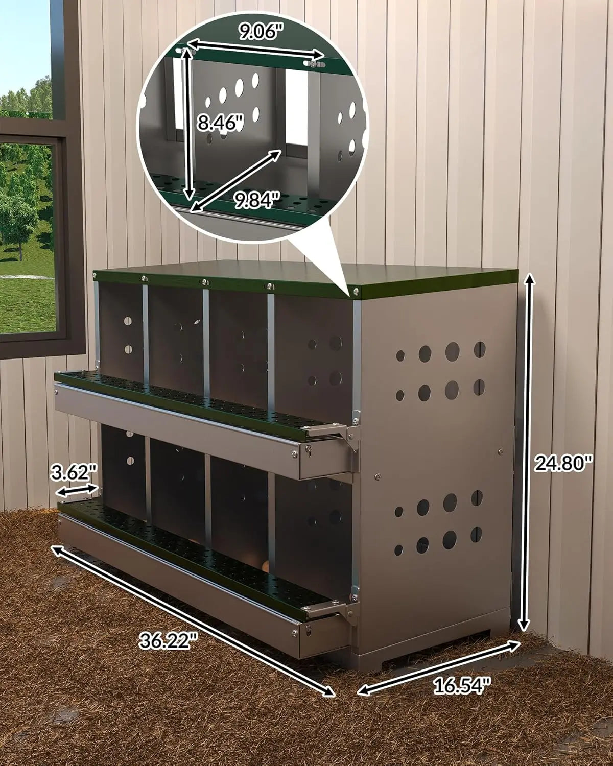 TWISTER.CK Metal Chicken Coop Nesting Box With Rollout Egg Collection