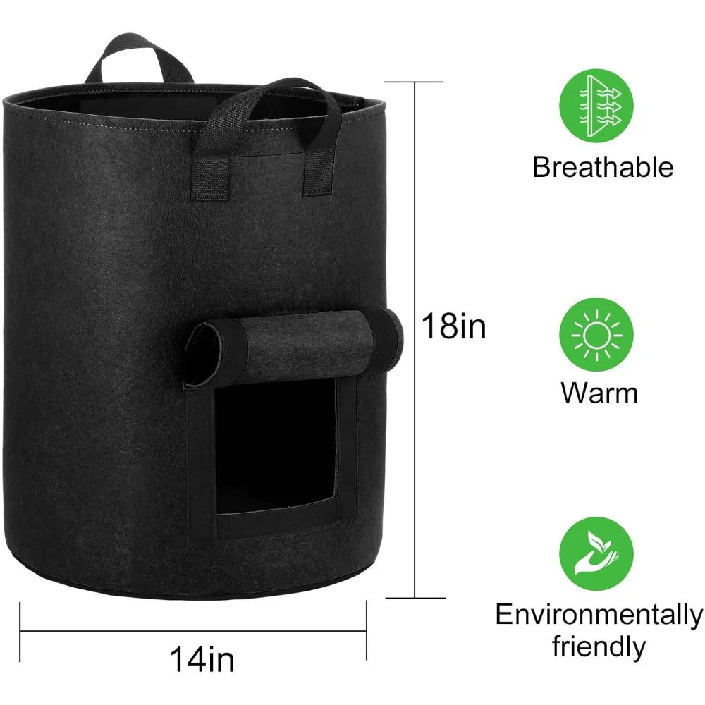 10 Gallon Potato Grow Bags 4-Pack with Flap Window, Heavy Duty Aeration Fabric Pots with Handles for Garden Planting