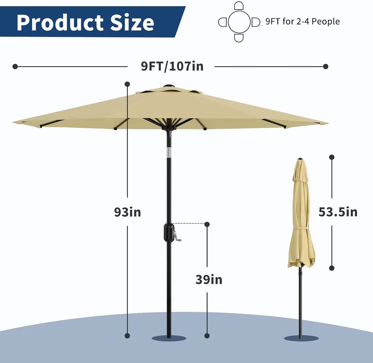 Patio Umbrella With Crank Lift Push Button Tilt Outdoor