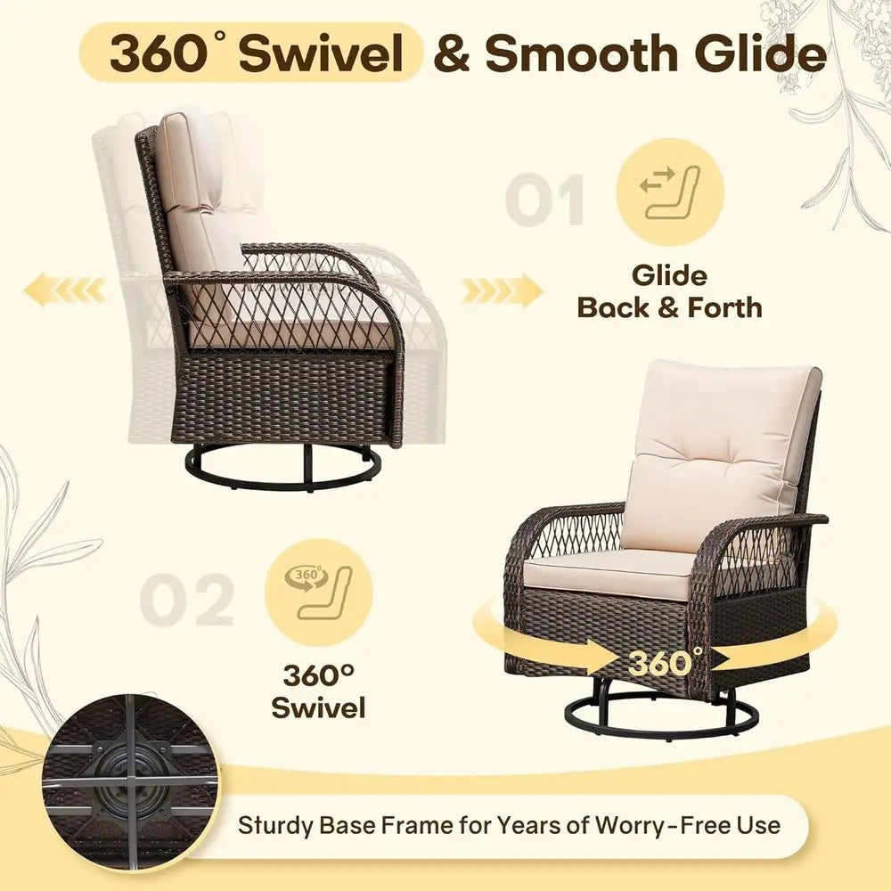 Outdoor Patio Furniture Set With Swivel Rocking Chairs And Table